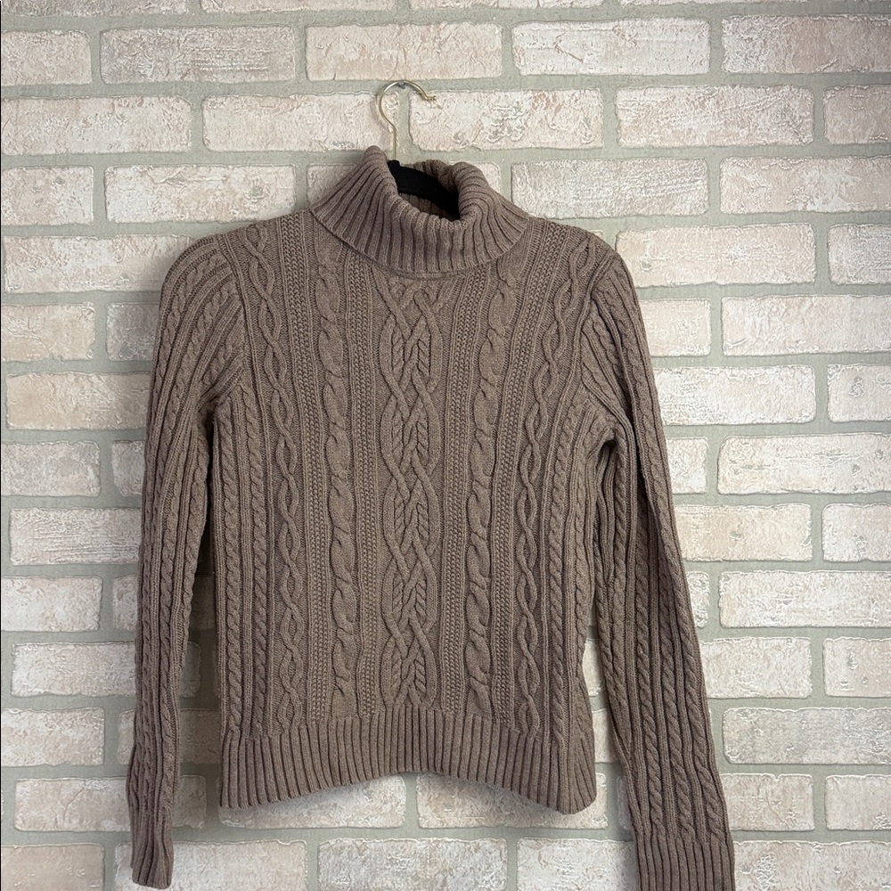 Cable Knit Turtleneck Sweater - Brown